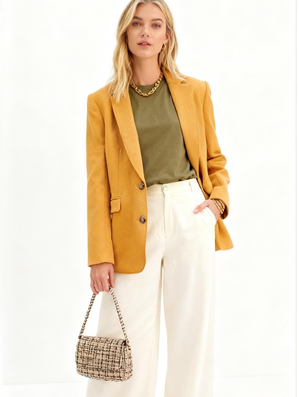 NEW! Ann Taylor Wool-Blend Two-ButtonsBlazer In Mustard Yellow Size 8